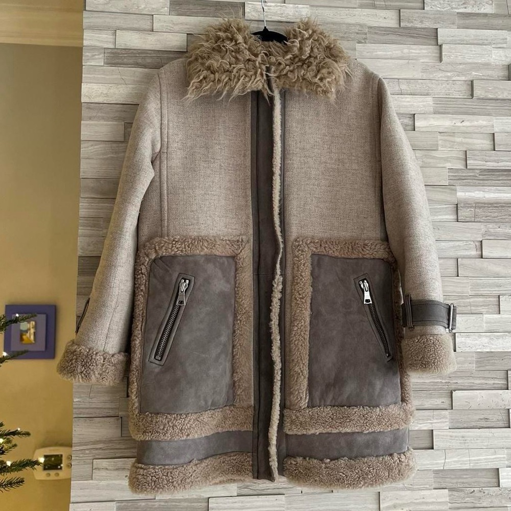 Rebecca Taylor Shearling Wool Mixed Coat